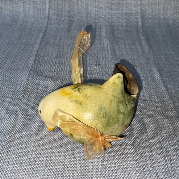 Rustic Yellow Hanging Ceramic Bird Gold Ribbon Ornament Chickadee Figurine Decor - Picture 10 of 15